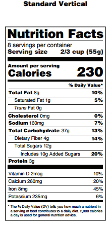 Sample nutrition facts formatted label