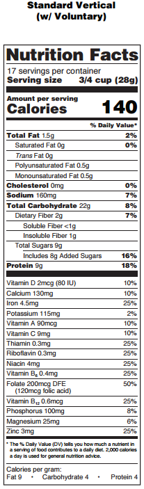 Sample nutrition facts formatted label