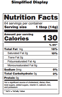 Sample nutrition facts formatted label