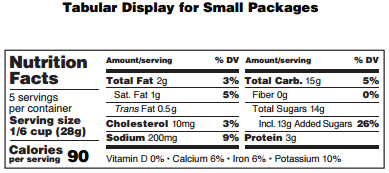 Sample nutrition facts formatted label