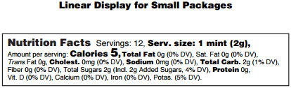 Sample nutrition facts formatted label