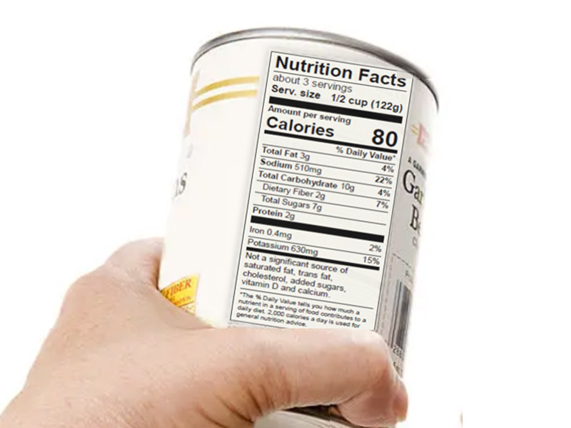 canned product with nutrition facts label